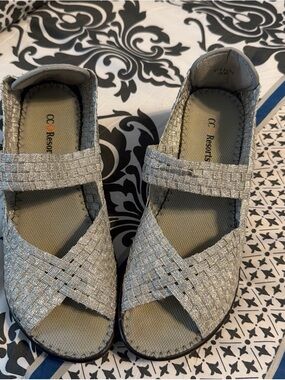 CC Resorts Silver Woven Mary Jane Sandals